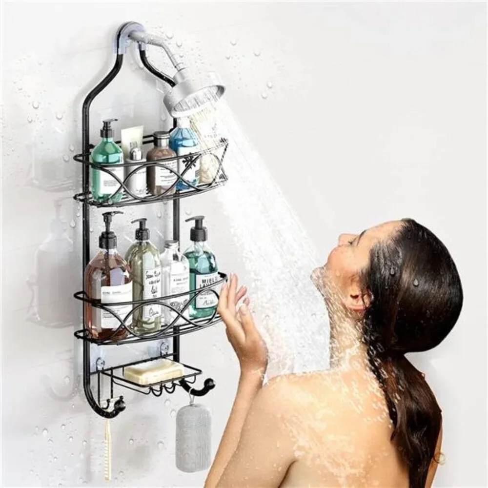 Hanging Shower Caddy Over Shower Head, Black Rust Proof Metal Large Bathroom